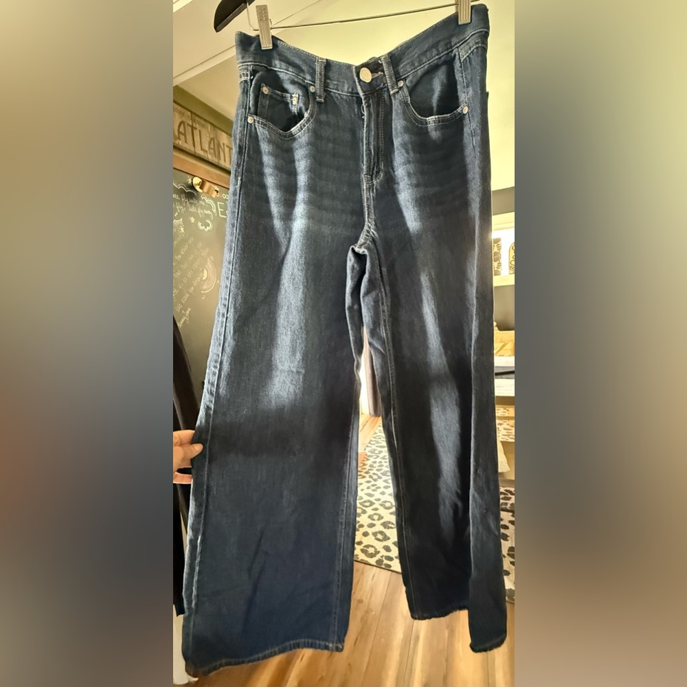 Sincerely Jules Dark Blue Light Weight Denim Wide Leg Jeans